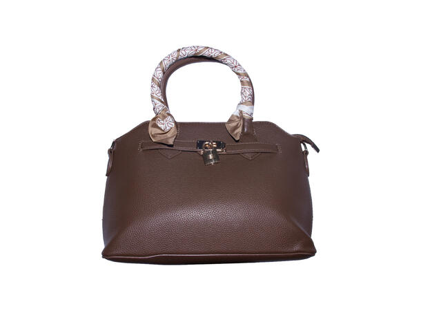 Veske m/lås og skjerf 30x20x10cm brun 
