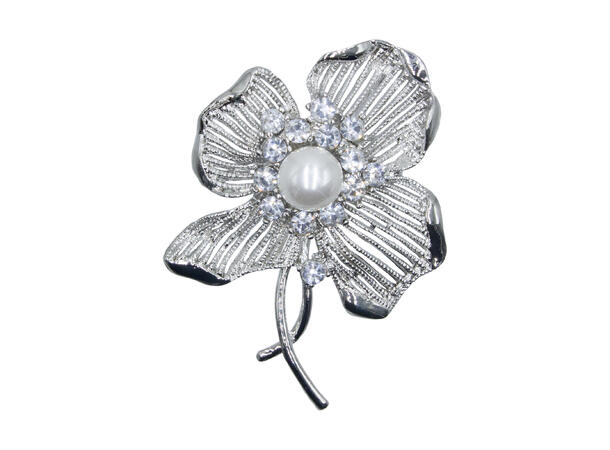 Brosje blomst m/perle sølv 