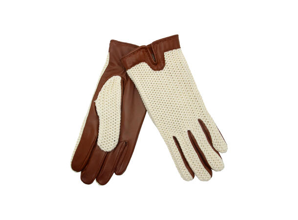 Dame hanske m/strikket topp cognac/beige Høst26 