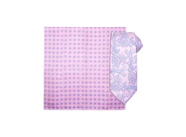 Santi 8cm silkeslips+lommetørkle mønster sett hengende rosa 