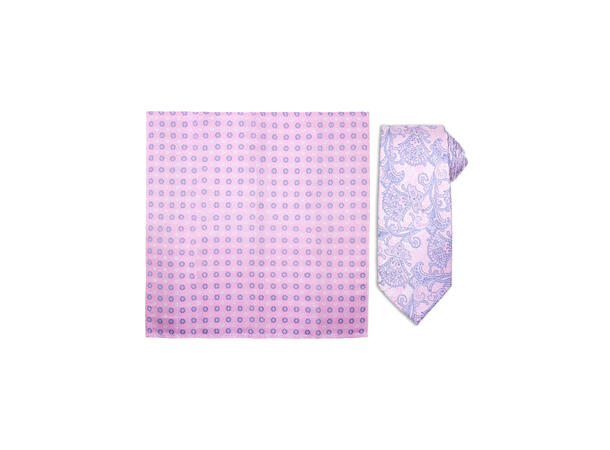 Santi 8cm silkeslips+lommetørkle mønster sett hengende rosa 