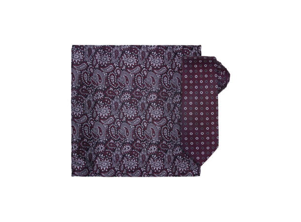 Santi silkeslips+lommetørkle mønstert sett hengende bordeaux 