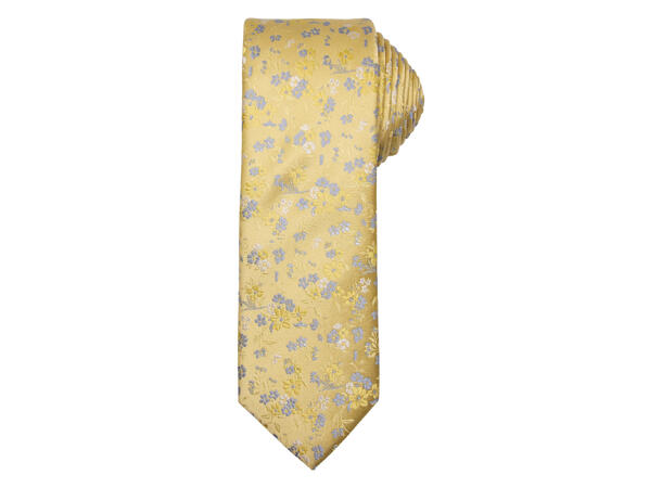 Santi silkeslips+lommetørkle mønstret* sett hengende gul 