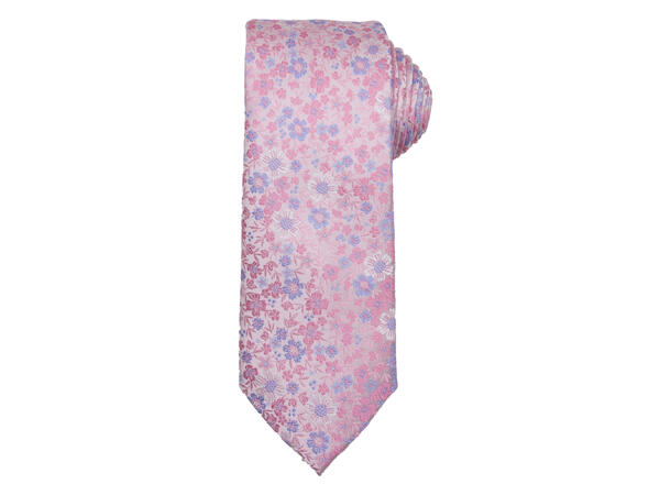 Santi silkeslips+lommetørkle mønstret* sett hengende rosa 