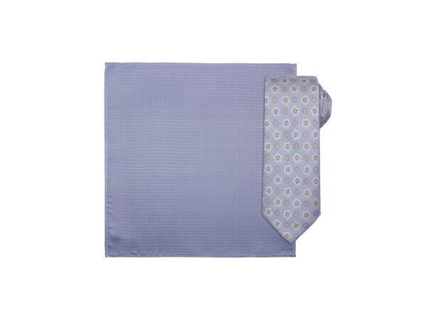 Santi silkeslips+lommetørkle mønstret sett hengende blå 