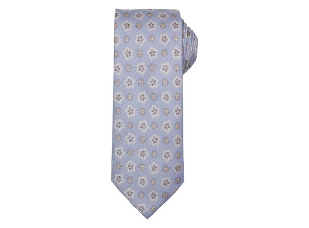 Santi silkeslips+lommetørkle mønstret sett hengende blå 