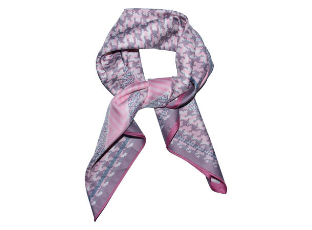 Skjerf dobbeltside mønstert 70x70 rosa 