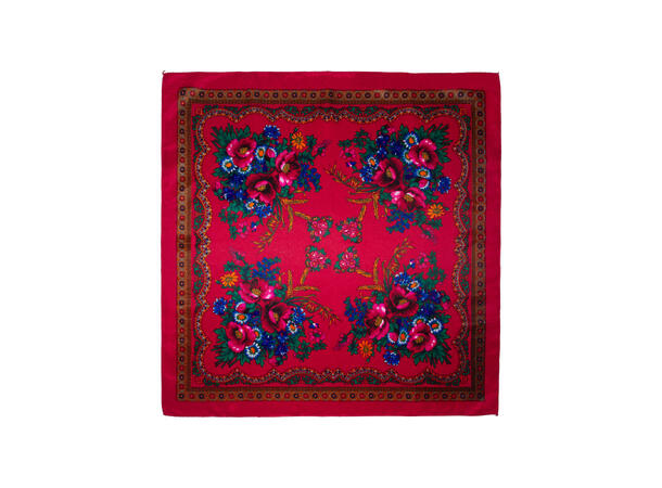 Skjerf m/store blomster 70x70 rød 