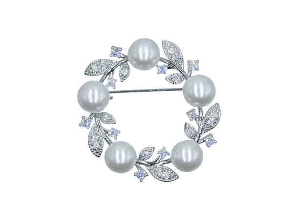 Brosje liten rund m/perler 