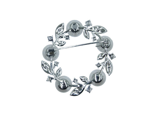 Brosje liten rund m/perler 