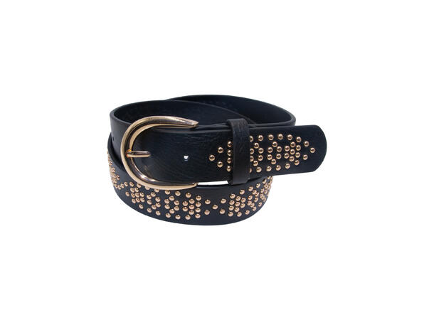 Dame belte m/ gull spenne og strass sort 
