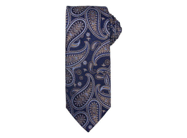 Santi 8cm silkeslips+lommetørkle paisley sett hengende blå 