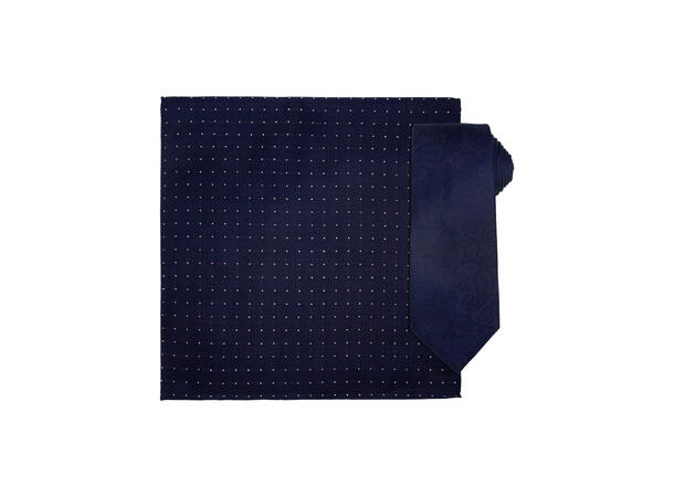 Santi 8cm silkeslips+lommetørkle paisley sett hengende blå 
