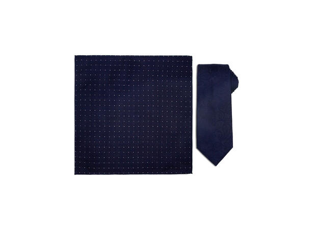 Santi 8cm silkeslips+lommetørkle paisley sett hengende blå 