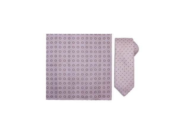 Santi silkeslips+lommetørkle "linenlook" sett hengende beige 