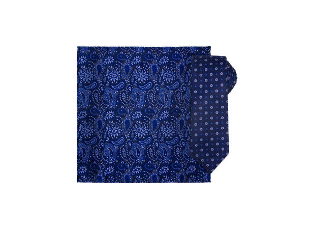Santi silkeslips+lommetørkle mønstert sett hengende navy 