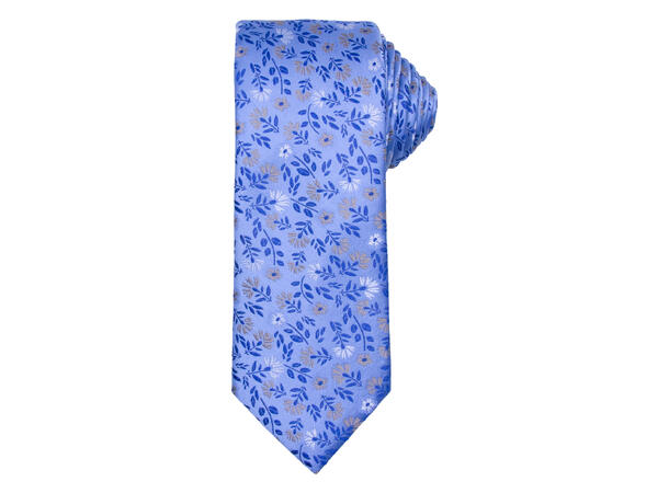 Santi silkeslips+lommetørkle mønstret sett hengende blå 