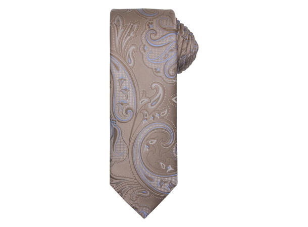 Santi silkeslips+lommetørkle mønstret sett hengende beige 