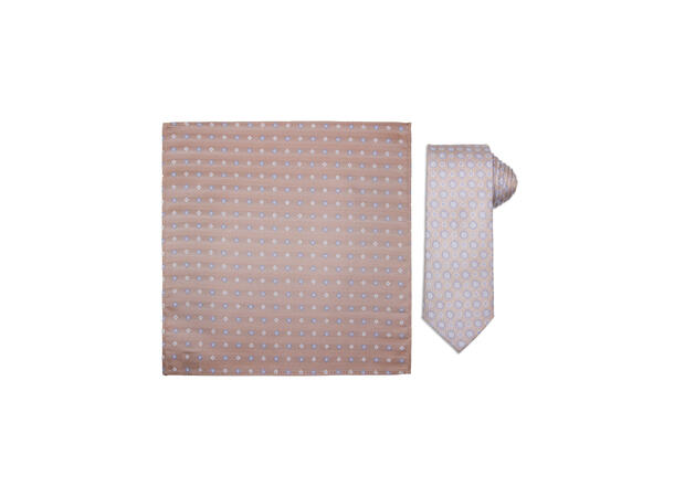 Santi silkeslips+lommetørkle mønstret sett hengende beige 