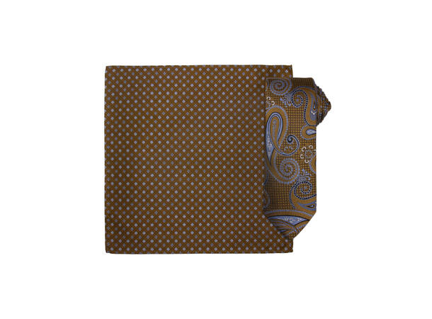 Santi silkeslips+lommetørkle mønstret sett hengende cognac 