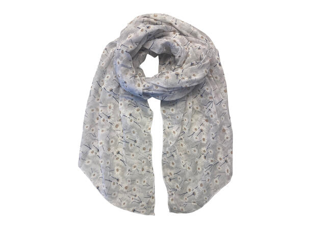 Skjerf m/blomsterhav 70x150 hvit 