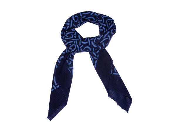 Skjerf ull m/mønster 85x85cm navy/lysblå 