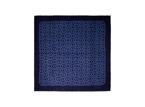 Skjerf ull m/mønster 85x85cm navy/lysblå 