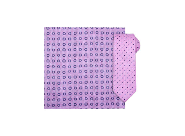 Santi silkeslips+lommetørkle "linenlook* sett hengende rosa 