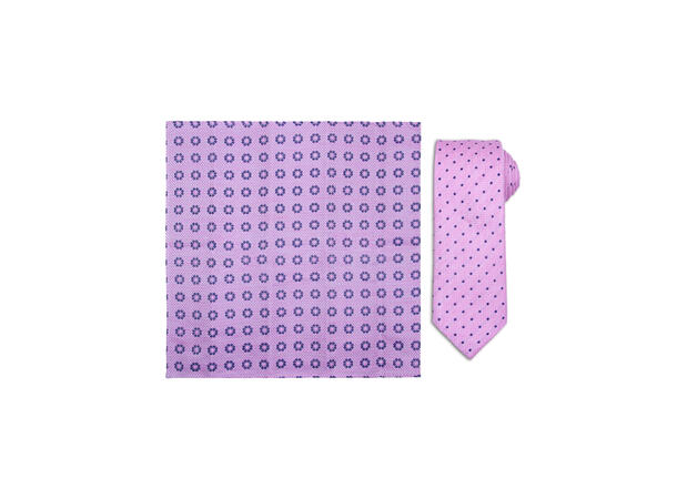 Santi silkeslips+lommetørkle "linenlook* sett hengende rosa 