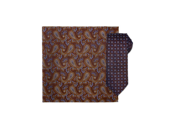 Santi silkeslips+lommetørkle mønstret* sett hengende cognac 