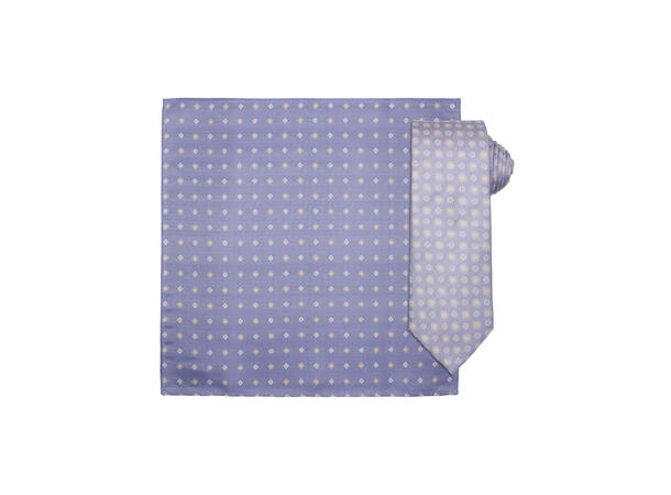 Santi silkeslips+lommetørkle mønstret sett hengende blå 