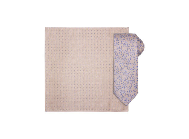 Santi silkeslips+lommetørkle mønstret sett hengende beige 