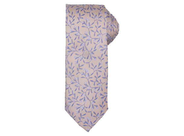 Santi silkeslips+lommetørkle mønstret sett hengende beige 