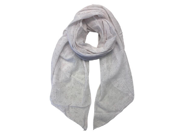 Skjerf m/delikate blomster 70x150 hvit 