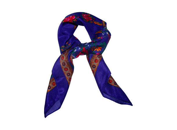 Skjerf m/store blomster 70x70 blå 