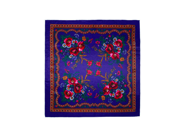 Skjerf m/store blomster 70x70 blå 