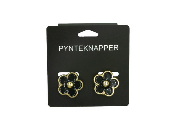 Skjorteknapp stor blomst sort 