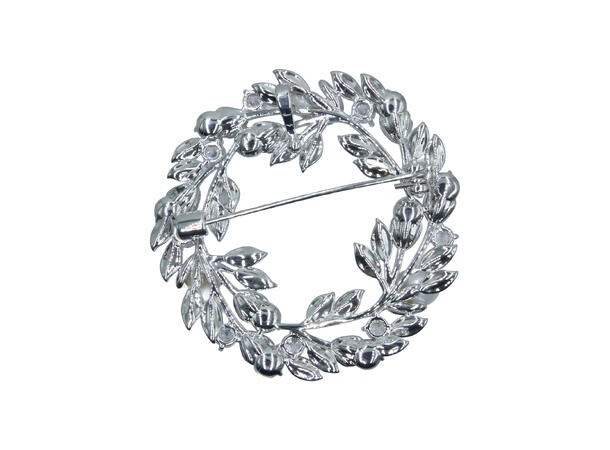 Brosje rund m/perler & blader 