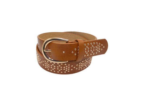 Dame belte m/ gull spenne og strass cognac 