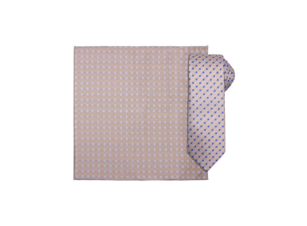 Santi silkeslips+lommetørkle mønstert sett hengende beige 