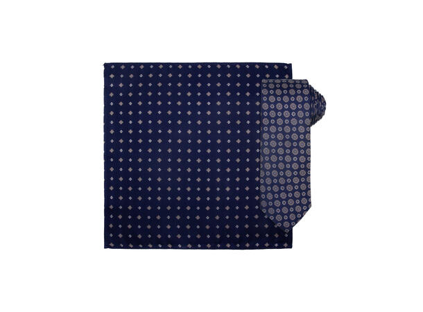 Santi silkeslips+lommetørkle mønstret* sett hengende navy 
