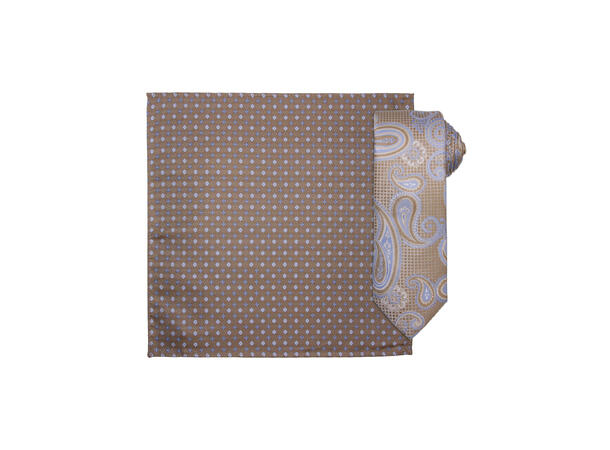 Santi silkeslips+lommetørkle mønstret* sett hengende beige 