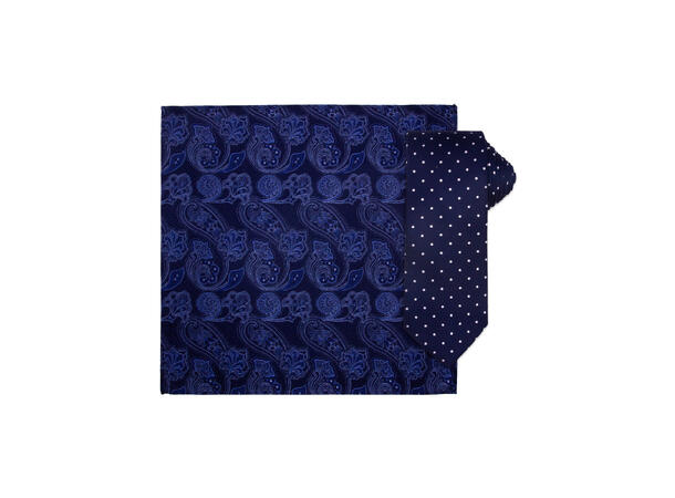 Santi silkeslips+lommetørkle mønstret sett hengende navy 