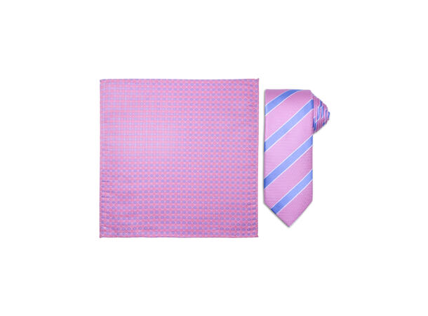 Santi silkeslips+lommetørkle mønstret sett hengende rosa 