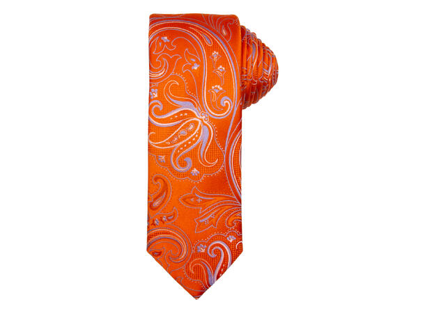 Santi silkeslips+lommetørkle mønstret sett hengende oransje 