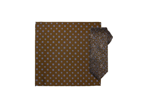 Santi silkeslips+lommetørkle mønstret sett hengende cognac 