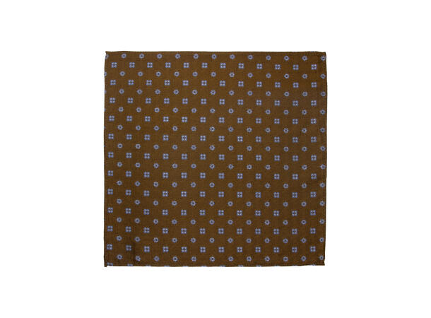 Santi silkeslips+lommetørkle mønstret sett hengende cognac 