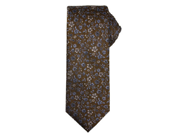 Santi silkeslips+lommetørkle mønstret sett hengende cognac 