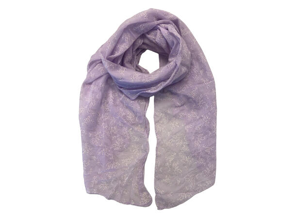 Skjerf m/delikate blomster 70x150 lilla 