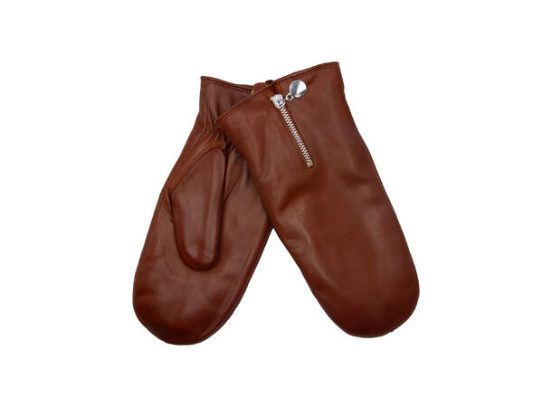 Dame vott skinn m/zipper cognac Høst26 